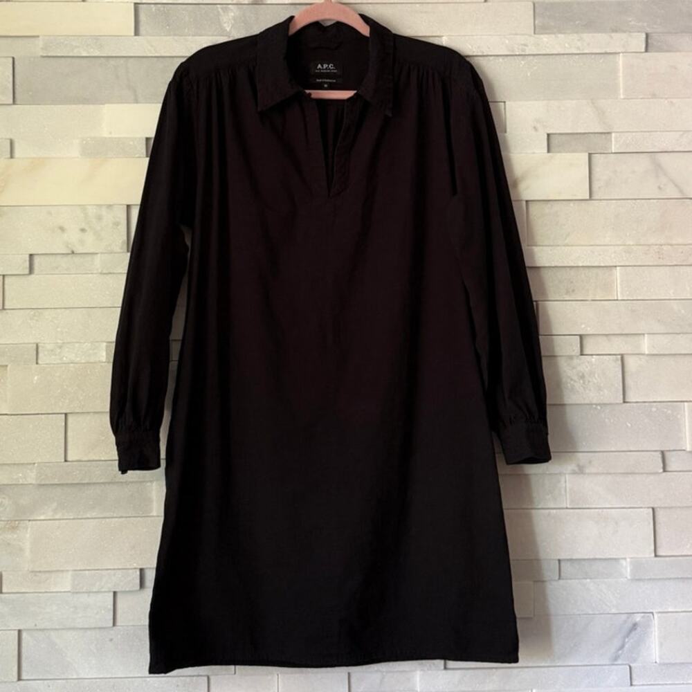 APC Robe Maria Hand-sewn Stitch Detail Tunisian Neckline Long Sleeve Dress US 6